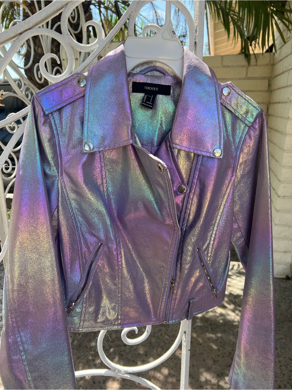 Holographic Iridescent purple Moto Purple Party Jacket Forever 21